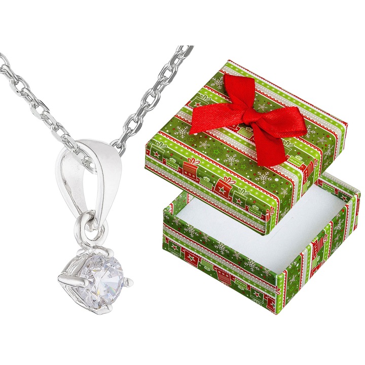 Colier argintiu Siju, lungime 38cm, set cu cutie cadou