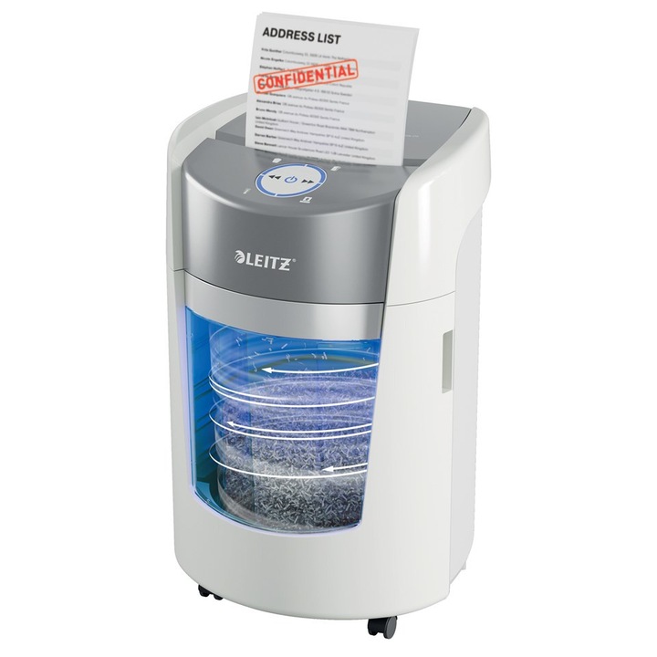 Distrugator documente Leitz IQ Optimax 350, P5, 8 kartek, 22l, alb, 630x384x392mm