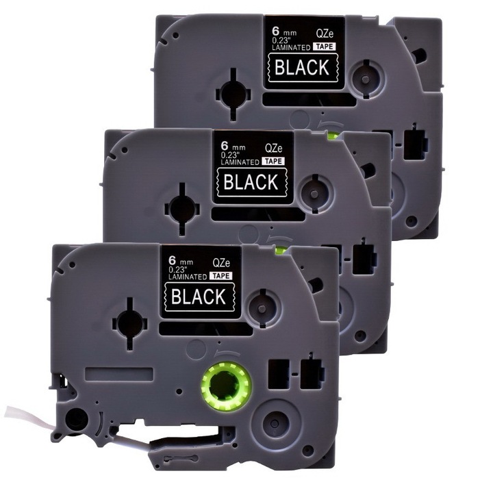 Pachet 3 bucati Banda laminata etichete compatibila Brother TZe-315, 6 mm alb pe negru