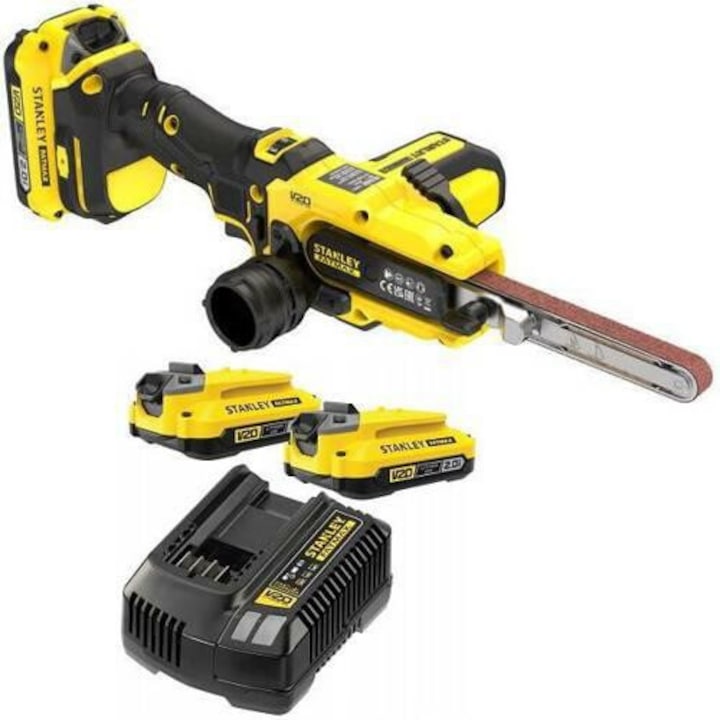 Slefuitor tasmowy Stanley Fatmax SFMCE210D2K, 2x2,0Ah, 13mm, set cu lacatus si 3 benzi slefuitoare