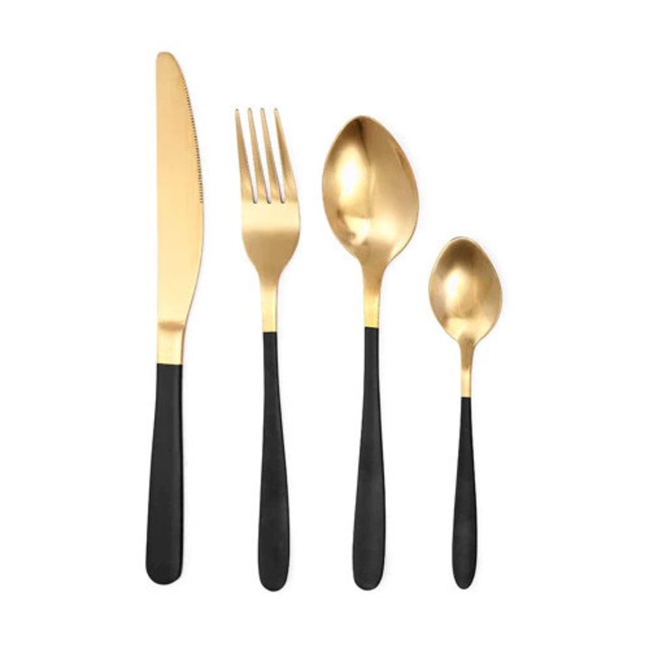 Set 16 tacamuri Atmosphera Créateur d'intérieur, pentru 4 persoane, Inox, Negru/Auriu