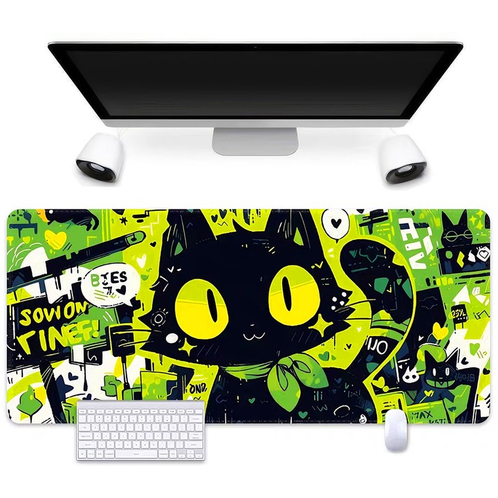 Mouse pad mare, cat, graffiti, multicolor, 400x900x3mm