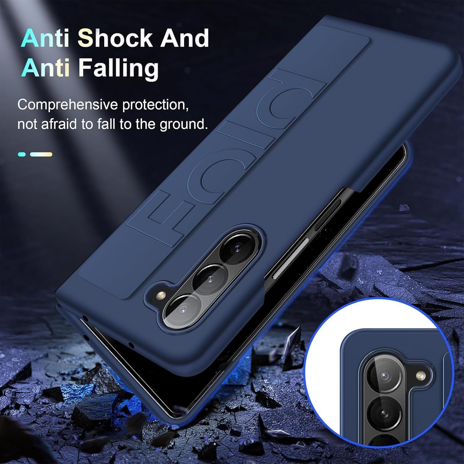 Husa de Protectie wumeiwang pentru Samsung Galaxy Z Fold7, curea de mana, anti-soc, albastru inchis