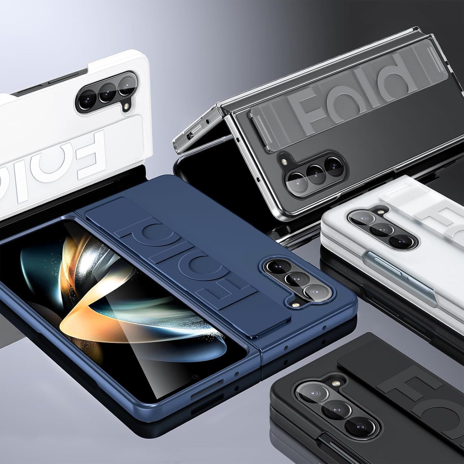 Husa de Protectie wumeiwang pentru Samsung Galaxy Z Fold7, curea de mana, anti-soc, albastru inchis