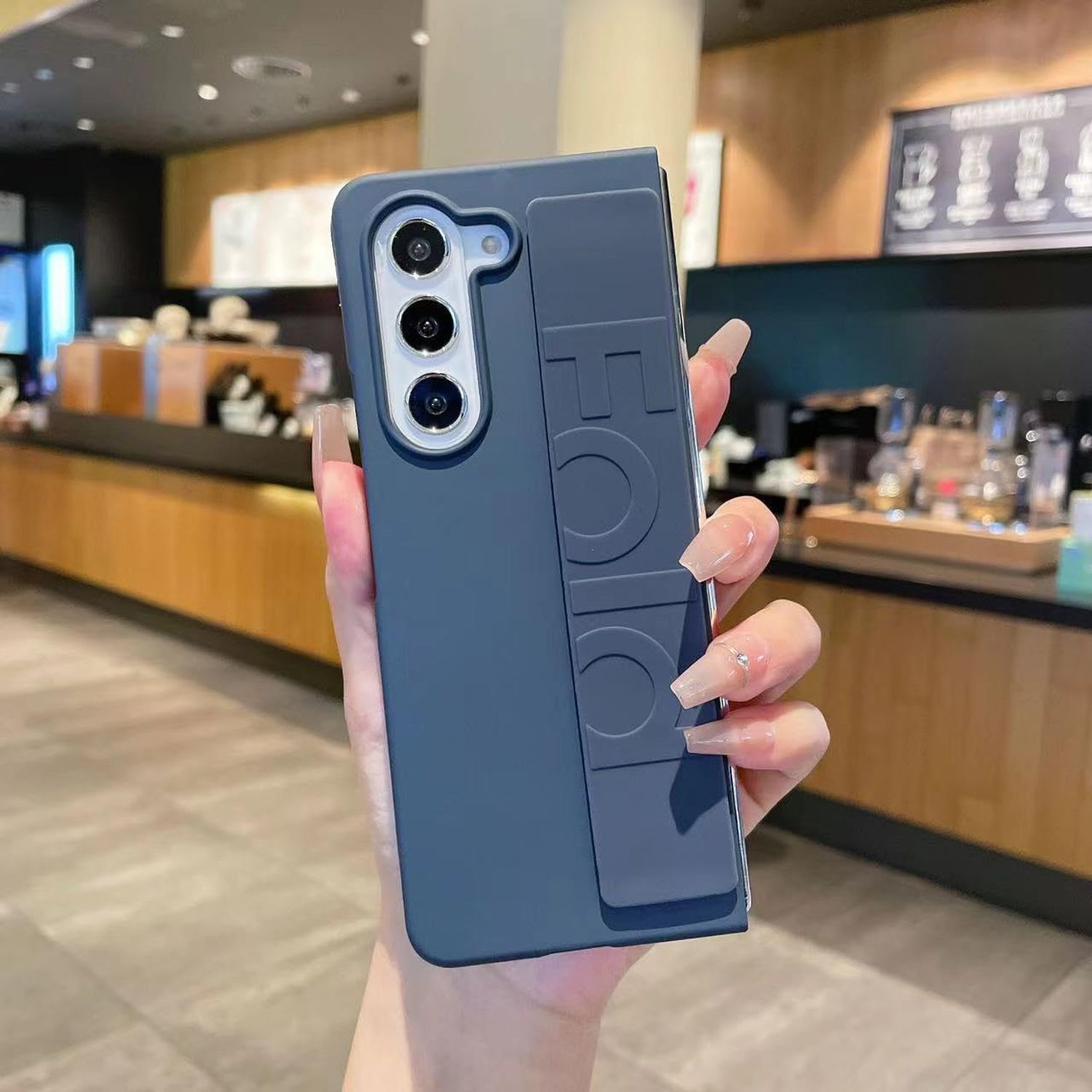Husa de Protectie wumeiwang pentru Samsung Galaxy Z Fold7, curea de mana, anti-soc, albastru inchis