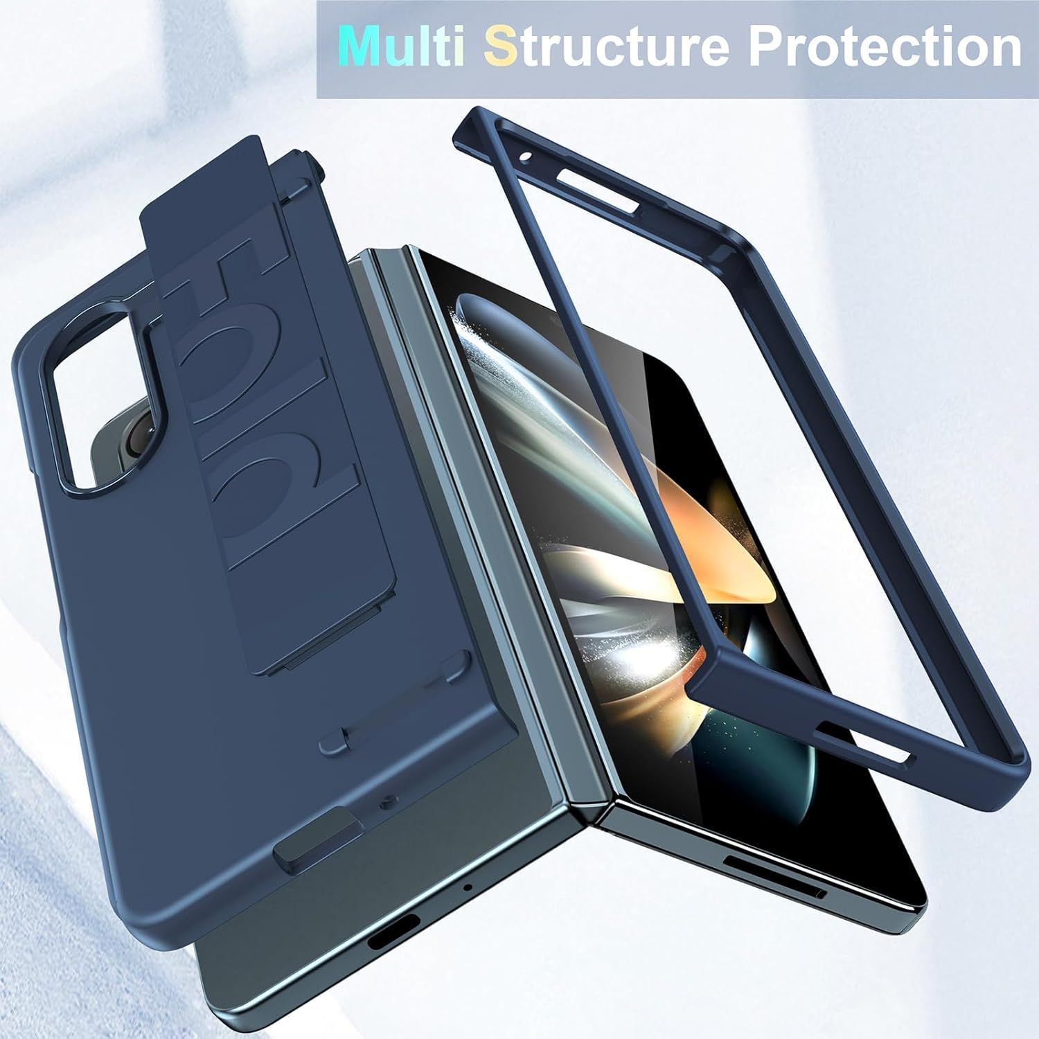 Husa de Protectie wumeiwang pentru Samsung Galaxy Z Fold7, curea de mana, anti-soc, albastru inchis