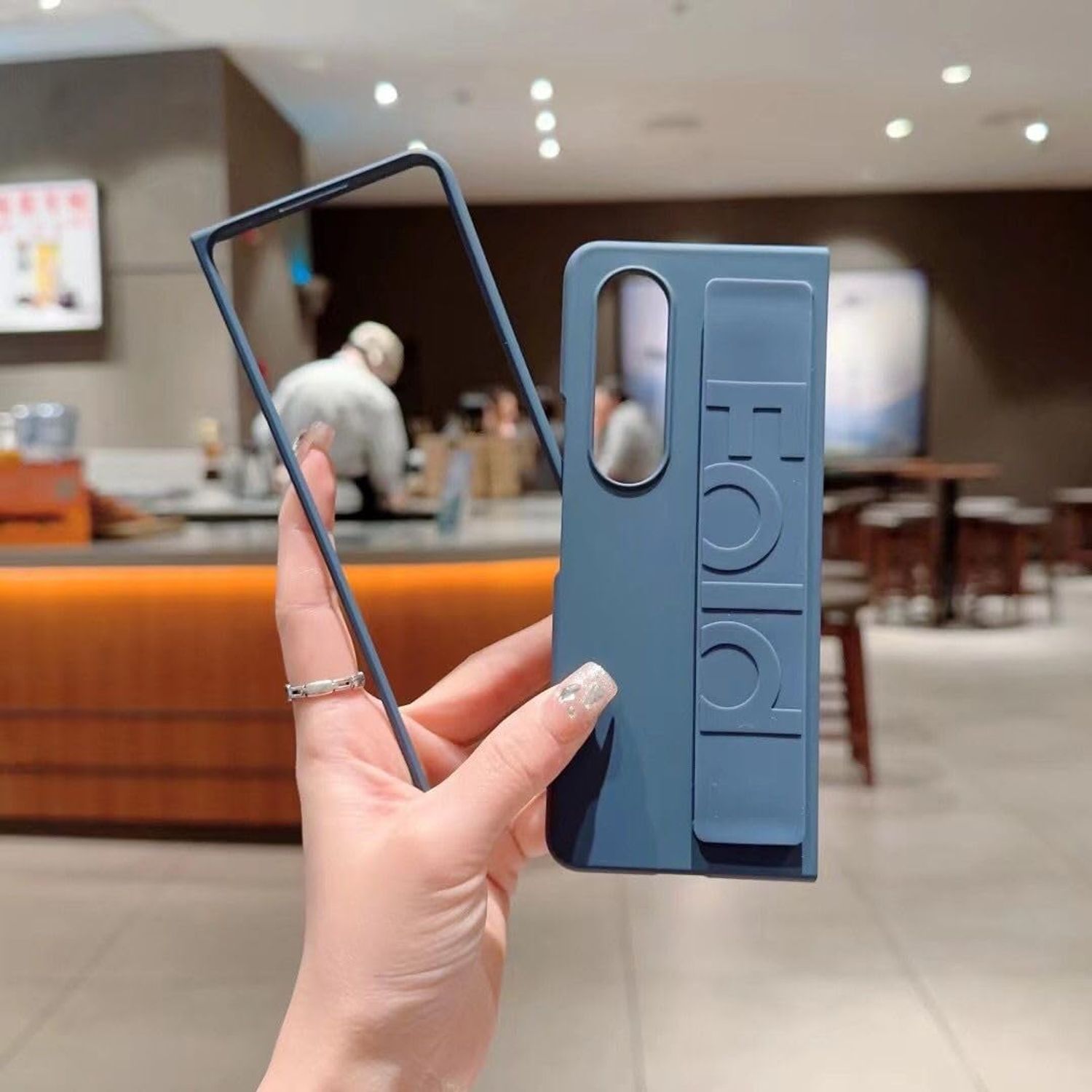 Husa de Protectie wumeiwang pentru Samsung Galaxy Z Fold7, curea de mana, anti-soc, albastru inchis
