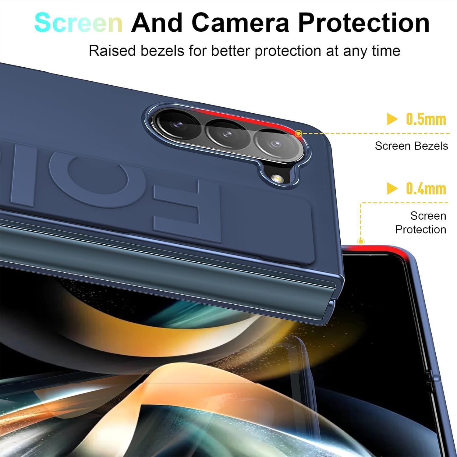 Husa de Protectie wumeiwang pentru Samsung Galaxy Z Fold7, curea de mana, anti-soc, albastru inchis