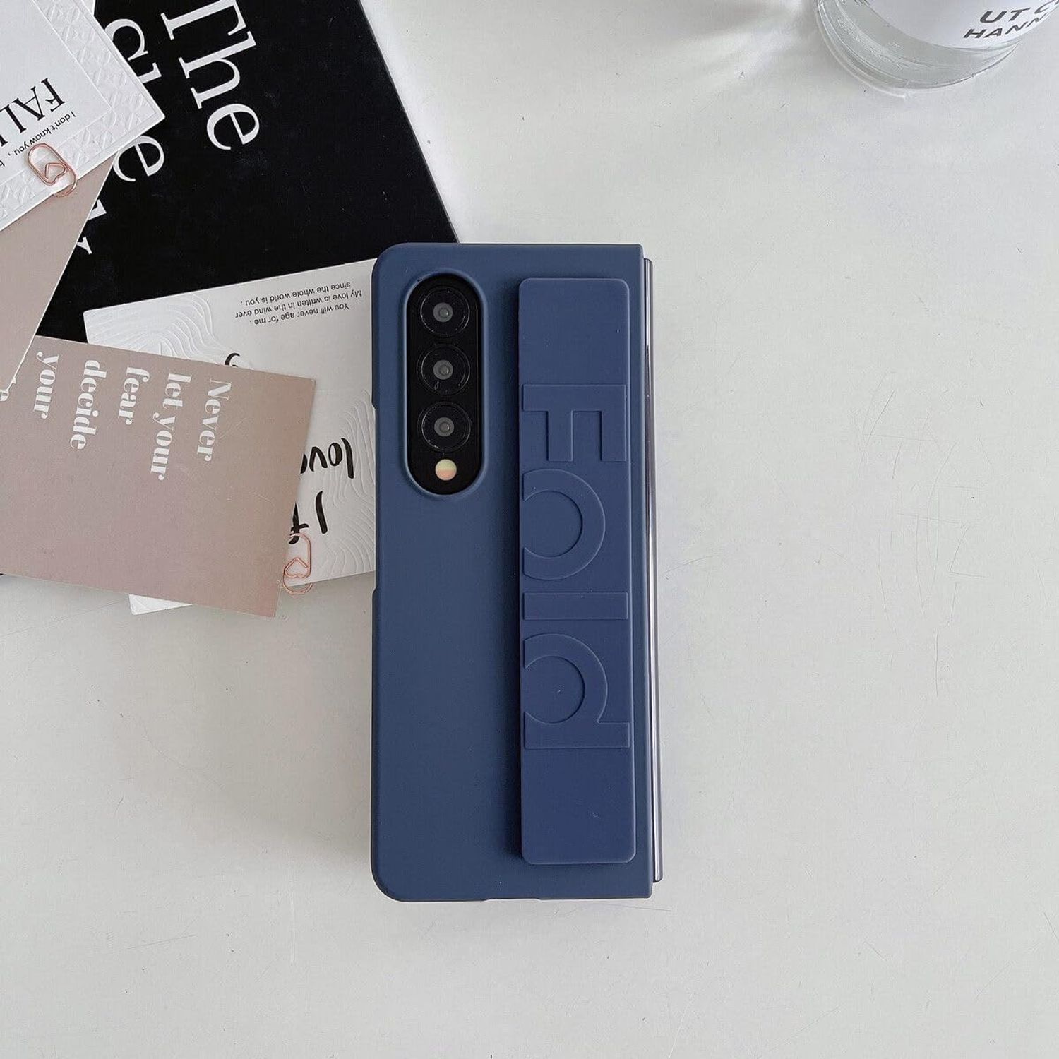 Husa de Protectie wumeiwang pentru Samsung Galaxy Z Fold7, curea de mana, anti-soc, albastru inchis
