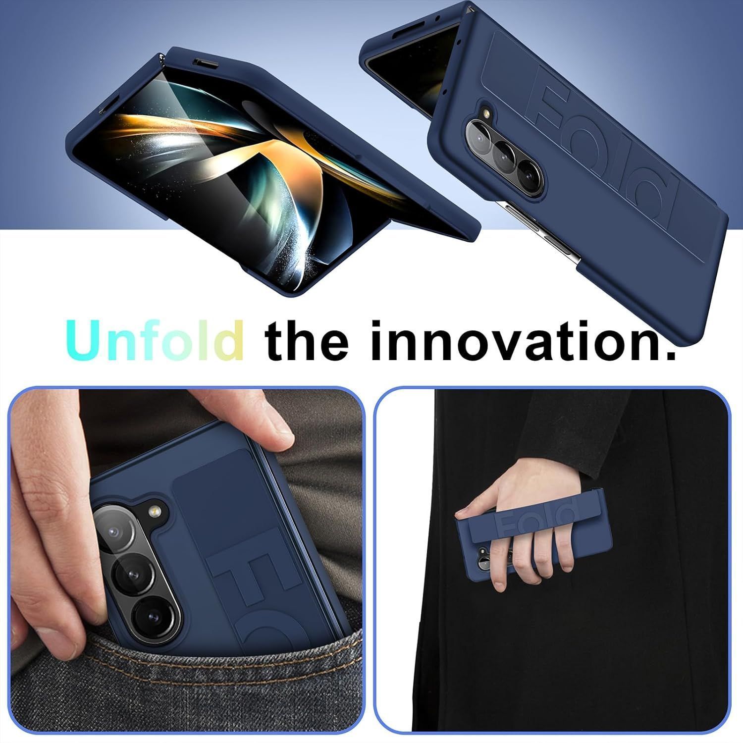 Husa de Protectie wumeiwang pentru Samsung Galaxy Z Fold7, curea de mana, anti-soc, albastru inchis