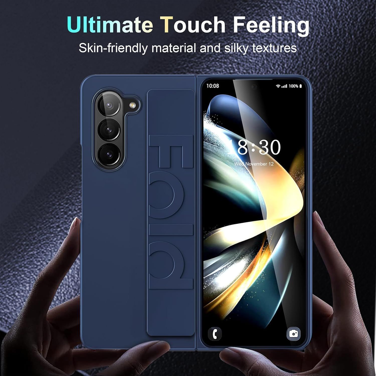 Husa de Protectie wumeiwang pentru Samsung Galaxy Z Fold7, curea de mana, anti-soc, albastru inchis