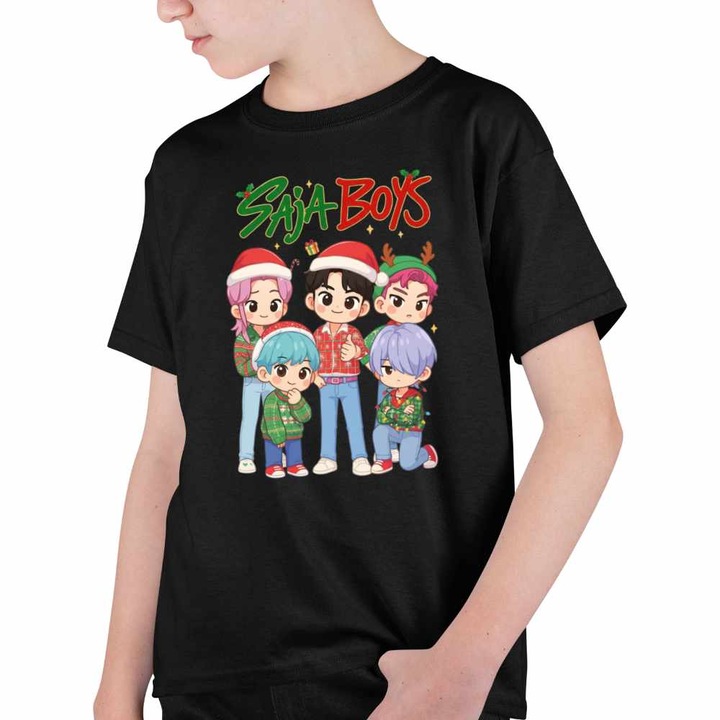 Tricou Copii Baieti Huntrix Saja Boys Craciun Kpop, Fekete
