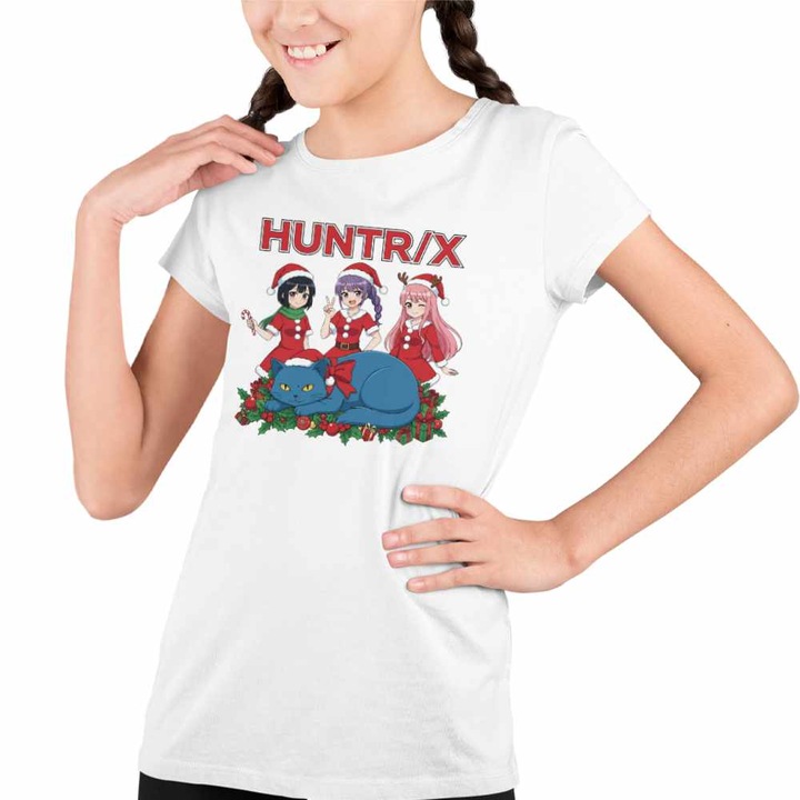 Tricou Copii Fete Huntrix Craciunite Merry Christmas Kpop, Fehér