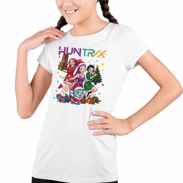 Tricou Copii Fete Huntrix Kpop Craciun, Fehér
