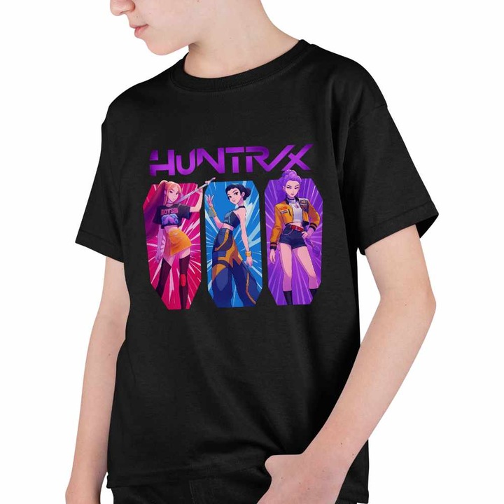 Tricou Copii Baieti Huntrix Kpop Hunters, Fekete