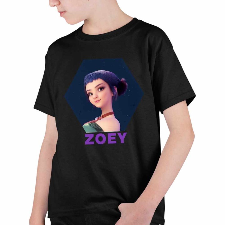 Tricou Copii Baieti Huntrix Zoey Kpop Demon Hunters, Fekete