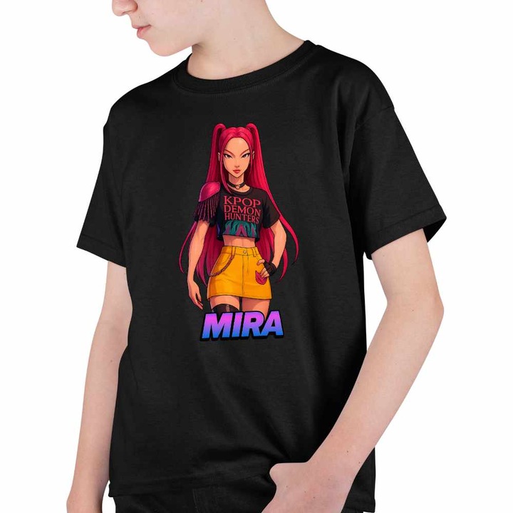 Tricou Copii Baieti Huntrix Mira Kpop Demon Hunters, Fekete