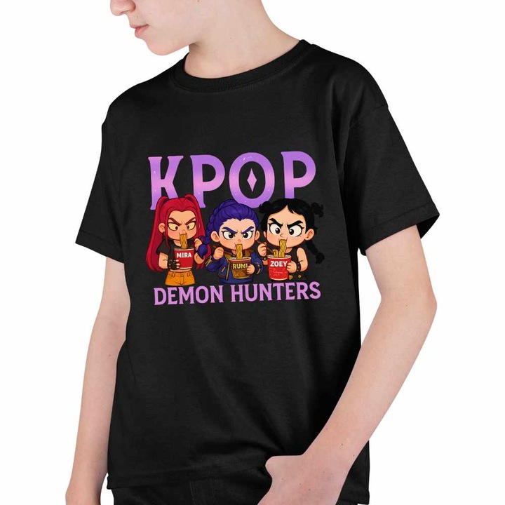 Tricou Copii Baieti Huntrix Demon Masters Kpop, Fekete