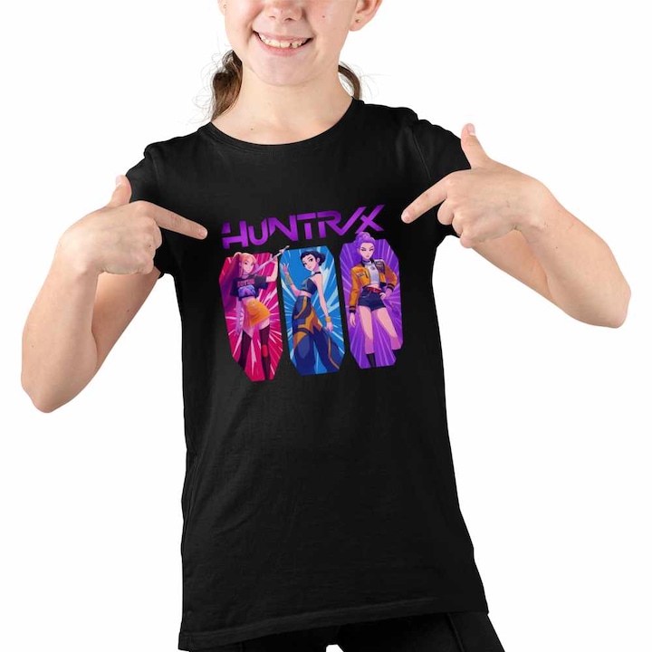 Tricou Copii Fete Huntrix Kpop Hunters, Fekete
