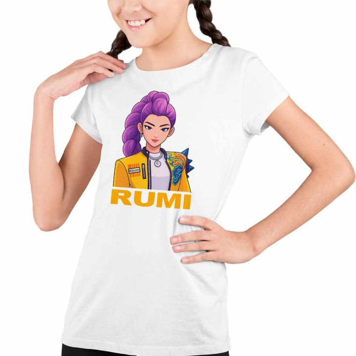 Tricou Copii Fete Huntrix Rumi Kpop Demon Hunters, Fehér