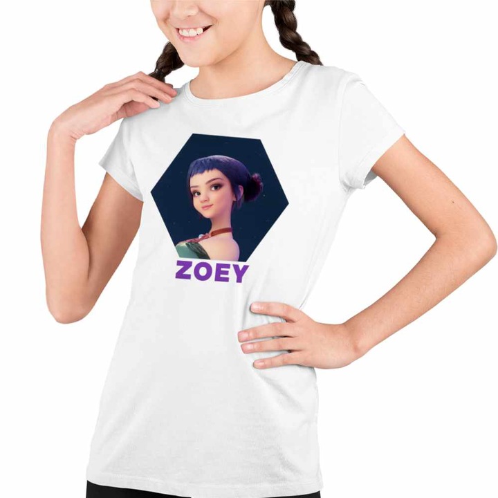 Tricou Copii Fete Huntrix Zoey Kpop Demon Hunters, Fehér