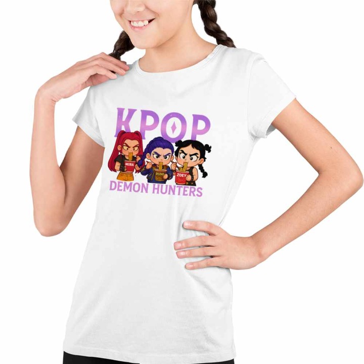 Tricou Copii Fete Huntrix Demon Masters Kpop, Fehér