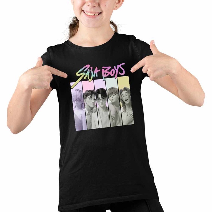 Tricou Copii Fete Huntrix Saja Boys Legends Kpop, Fekete