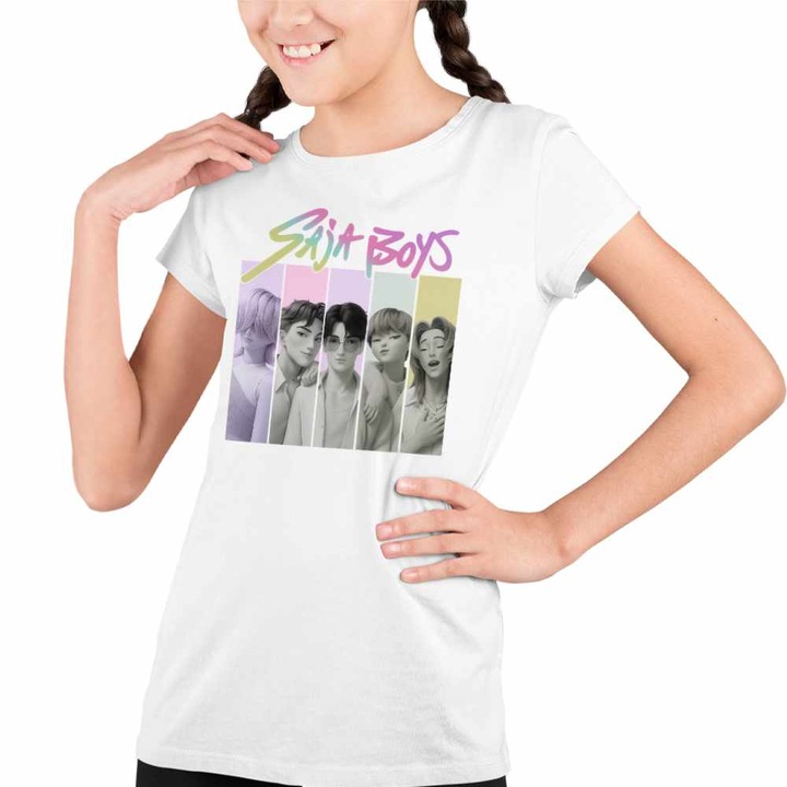 Tricou Copii Fete Huntrix Saja Boys Legends Kpop, Fehér