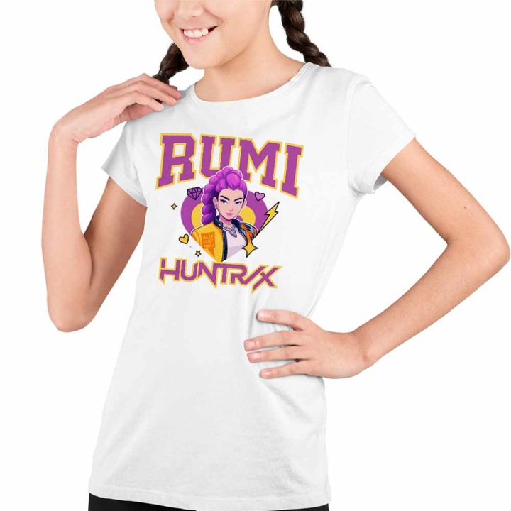 Gyerek Lány Póló Huntrix Rumi Kpop Demon Hunters CoolTrend, fehér, 140-146 CM méret, 9-10 éves korig