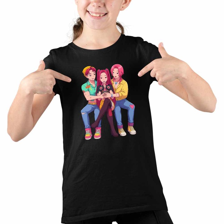 Tricou Copii Fete Huntrix Saja Boys Drama Kpop, Fekete