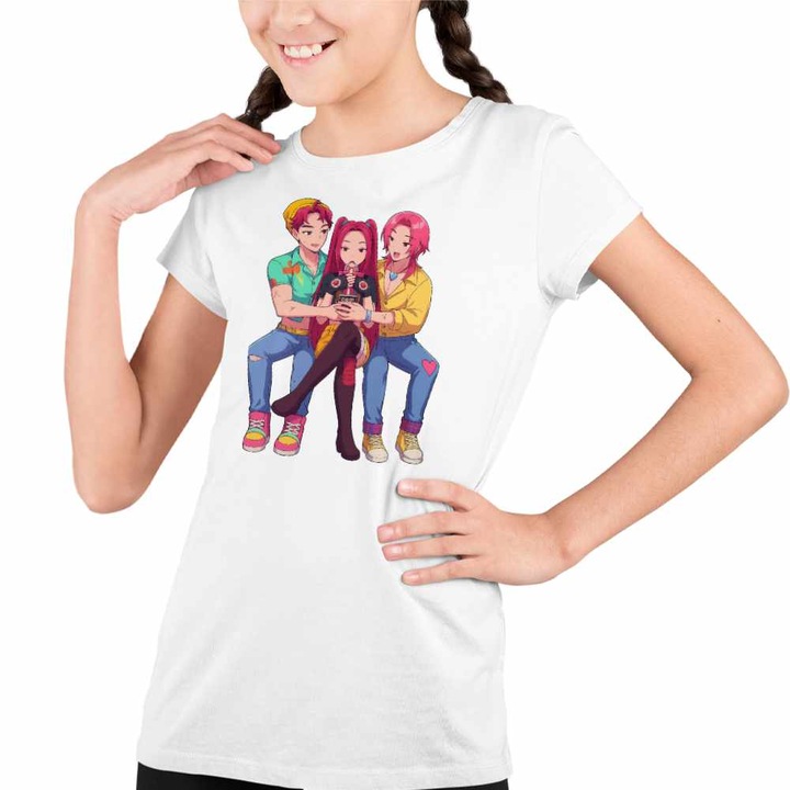 Tricou Copii Fete Huntrix Saja Boys Drama Kpop, Fehér