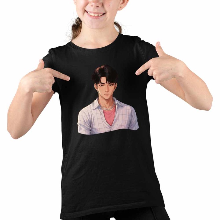 Tricou Copii Fete Huntrix Saja Boys Jinu Kpop Demon Hunters, Fekete