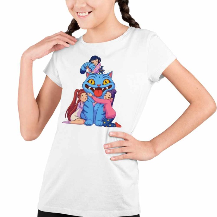 Tricou Copii Fete Huntrix Motan Dragon Derpy Kpop, Fehér