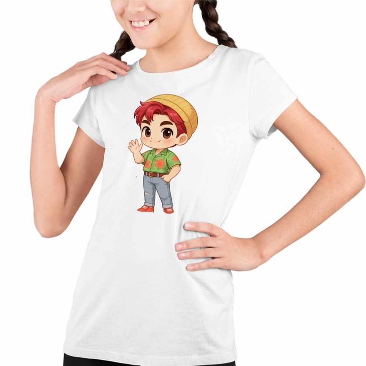 Tricou Copii Fete Huntrix Saja Boys Abby Kpop Demon Hunters, Fehér