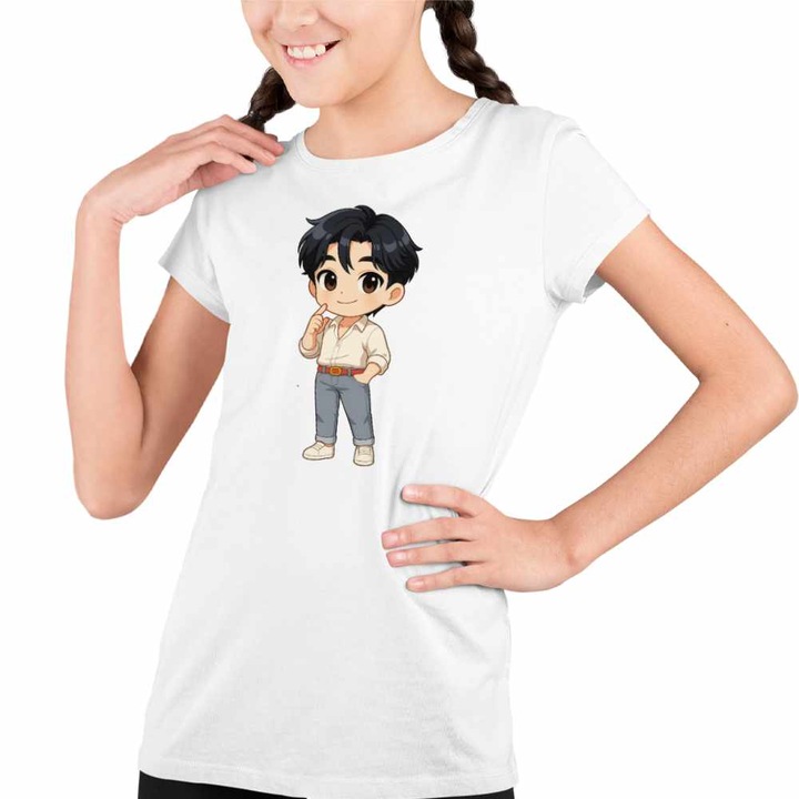 Tricou Copii Fete Huntrix Saja Boys Jinu Chibi Kpop, Fehér