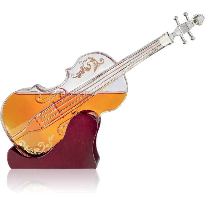 KuviKoo boros dekanter, hegedű alakú, 1000 ml, ellenálló boroszilikát üveg, klasszikus design, légmentesen záródó dugó