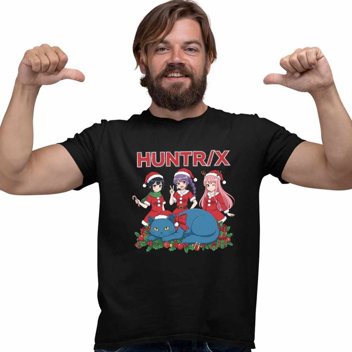 Tricou Barbati Huntrix Craciunite Merry Christmas Kpop CoolTrend, negru, marime S