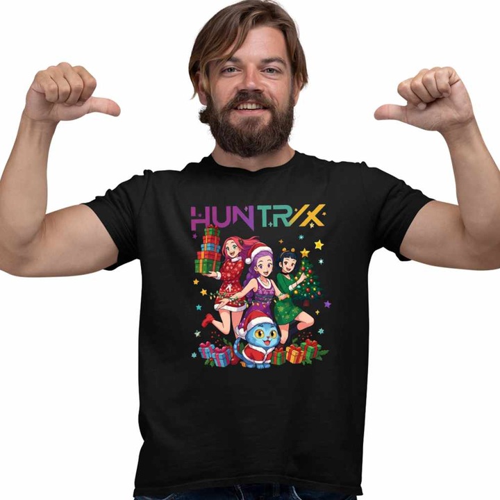 Tricou Barbati Huntrix Kpop Craciun CoolTrend, negru, marime 3XL