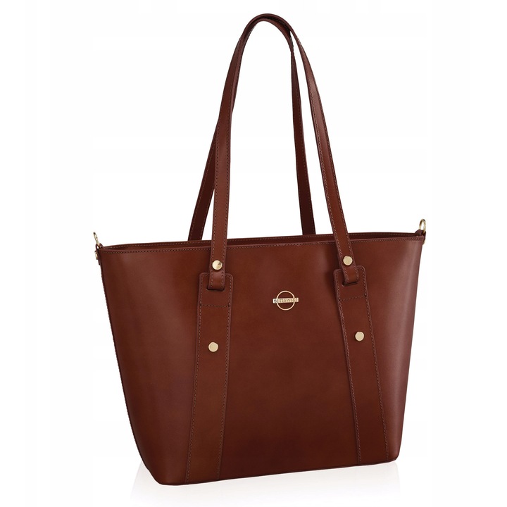 Victoria női táska, Betlewski, természetes bőr, sötétbarna szín, méretei 40x28x10cm, levehető 93cm-es pánttal