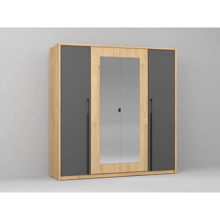 Dulap Pero 4 usi cu oglinda, Hickory/Gri, L 210 x A 50.8 x H 212.6cm
