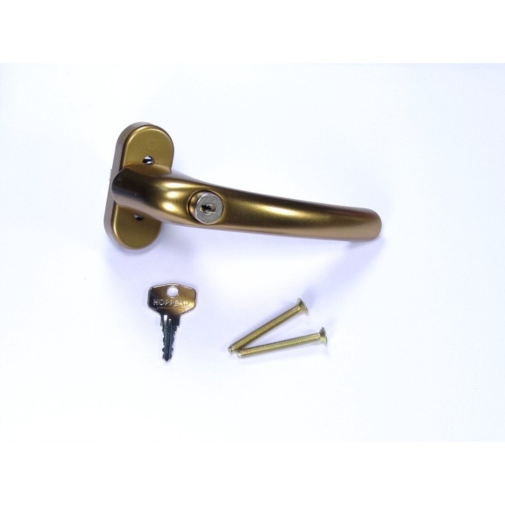 Maner fereastra HOPPE Tokyo, aluminiu, finisaj auriu F4, securitate cu cheie, 138mm