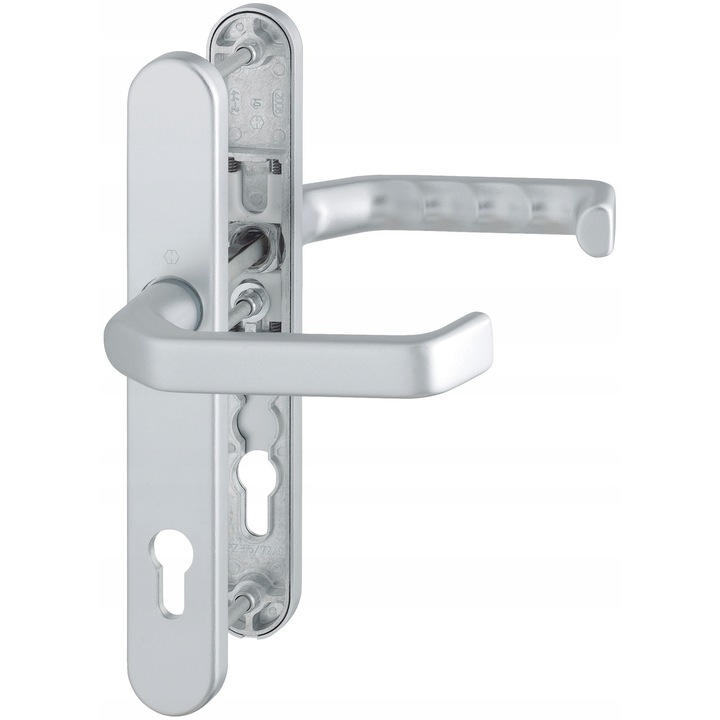 Set manere usa aluminiu Hoppe Liverpool, argintiu mat, 92mm, 2 manere