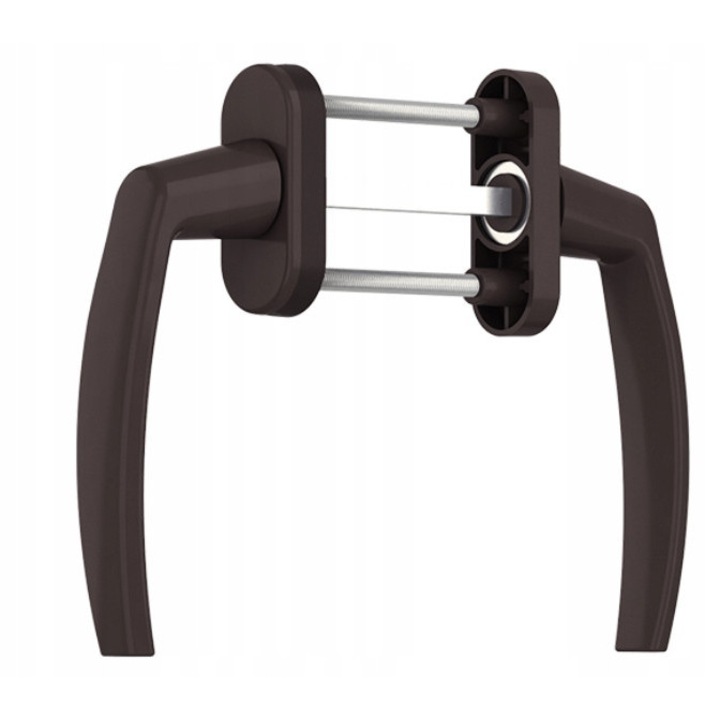Clantă dublă balcon, Medos, aluminiu, maro RAL 8019, set cu șuruburi