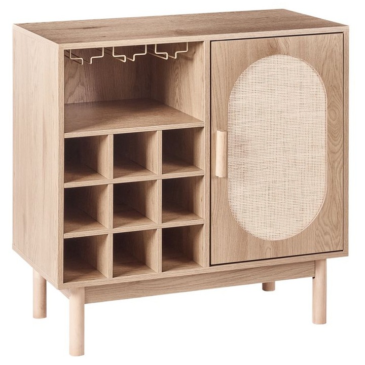 Boros szekrény, Beliani, világosbarna, rattan előlappal, 40x80x82cm, 1db