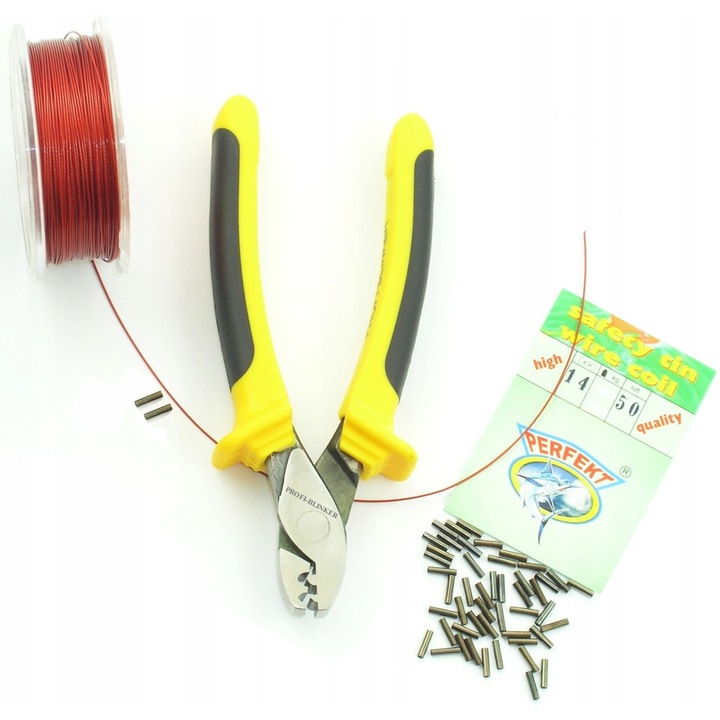 Set profesional pentru pescuit, 20m fir otel 25kg, cleste sertizare 15cm, anti-alunecare