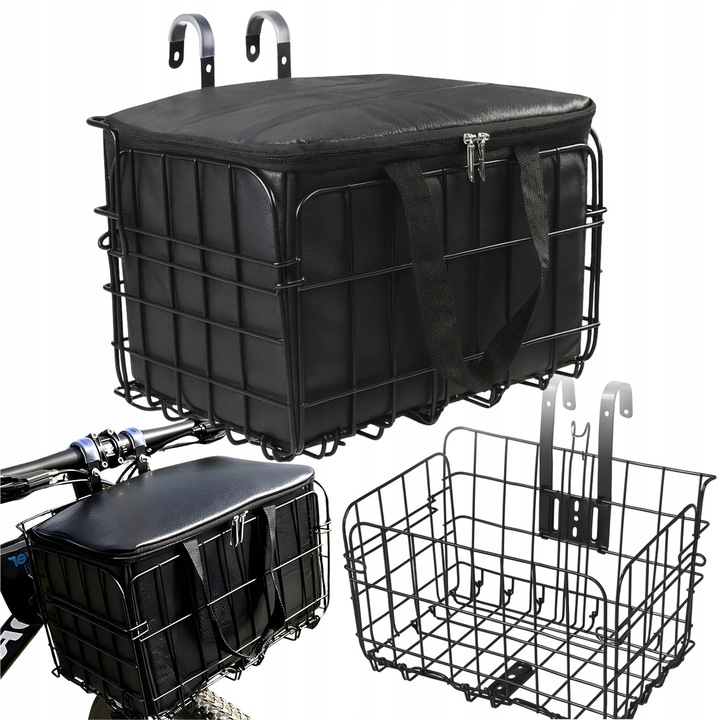 Cos bicicleta Gearox, plasa metalica, pliabil, negru, 23x34x20 cm