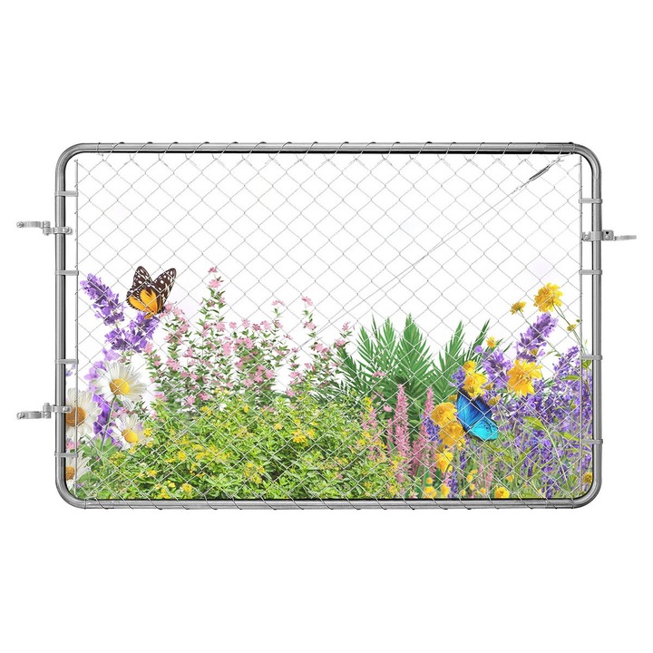 Poarta metalica de gard din plasa de sarma, Reglabila 183 x 122 cm, Pentru deschidere 67–183 cm latime x 183 cm inaltime, Galvanizata, Rezistenta la rugina, Stalpi neinclusi