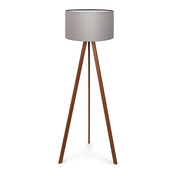 Lampa de podea, lux.pro, Newport, 140 cm, 1 x E27, 20 W, mdf, textil, culoarea lemnului, gri