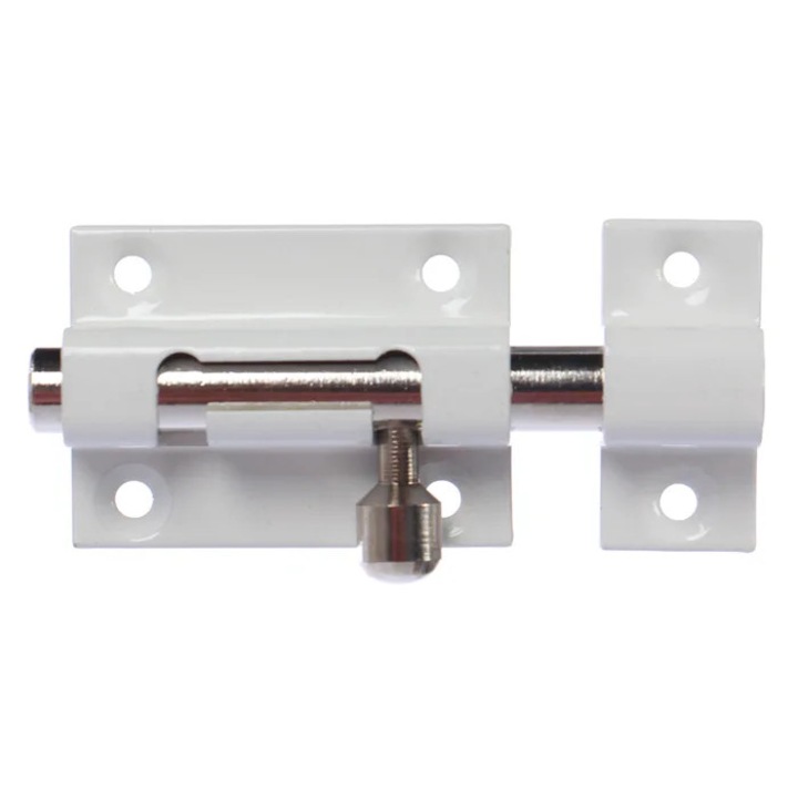 Zavor aplicat cu bolt rotund si mecanism blocare, alb, 40 x 30 mm