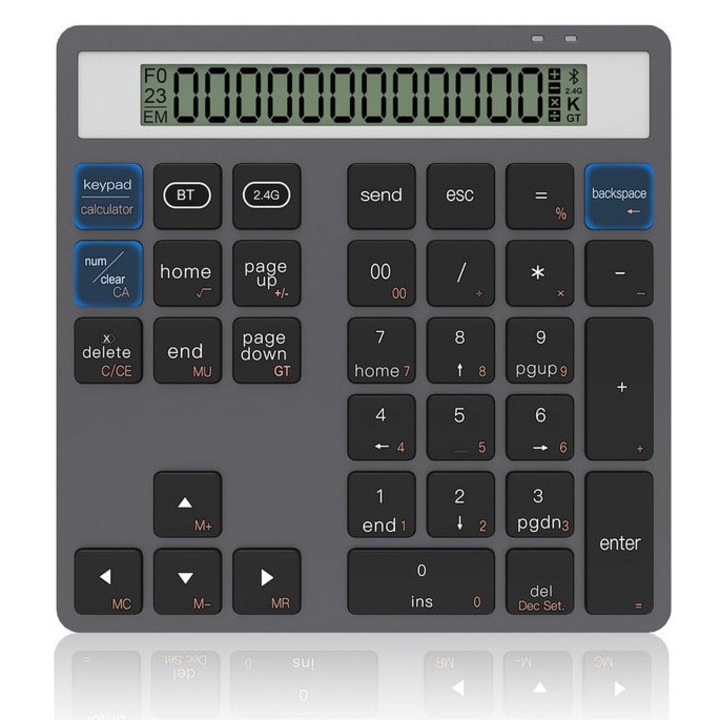 Tastatura Numerica Wireless, Bedee@, Tastatura, ergonomic, Bluetooth5.0,34 Taste, DESIGN ULTRA-SUBTIRE, Portabila, Compatibila cu Windows/Mac, pentru contabili financiari, Negru